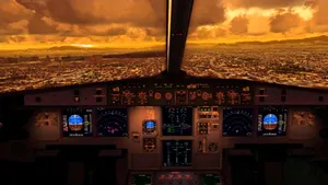 Sunset Airplane Cockpit View Wallpaper