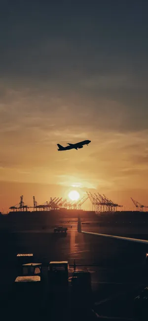 Sunset Airplane Silhouette Airport Wallpaper