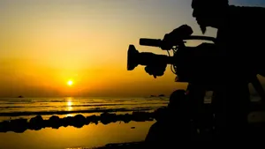 Sunset Beach Video Shoot Silhouette Wallpaper