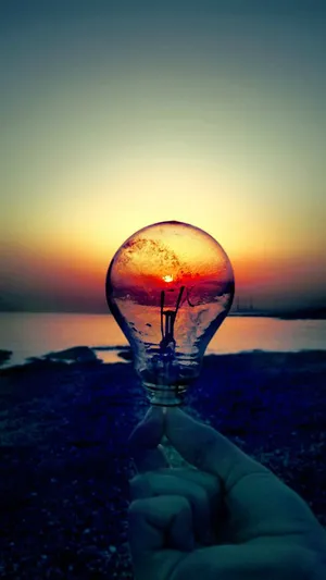 Sunset Behind Incandescent Bulb Wallpaper