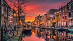 Sunset Canal Reflections Hengelo Netherlands Wallpaper