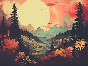 Sunset_ Canyon_ Retro_ Style_ Landscape_ Mural.jpg Wallpaper