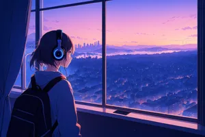 Sunset City View Lofi Girl Wallpaper
