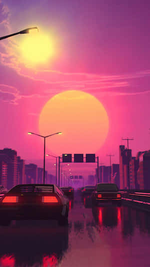 Sunset Cityscape Road Traffic Artistic Wallpaper