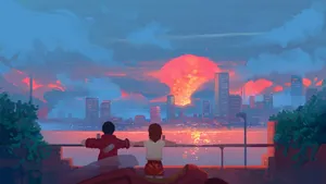 Sunset Cityscape View Artwork Wallpaper