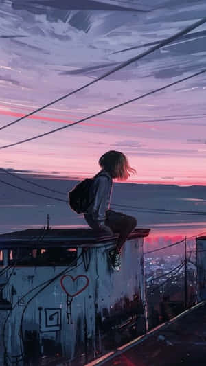 Sunset Contemplation_ Anime Style Wallpaper