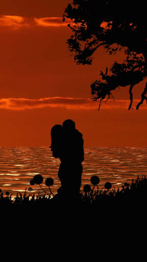 Sunset Couple Red Sky Wallpaper