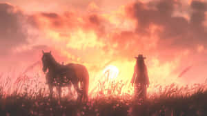 Sunset Cowgirland Horse Silhouette Wallpaper