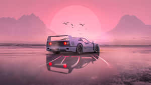 Sunset Dreams Sports Car Reflection Wallpaper