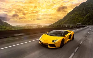 Sunset Drive Lamborghini Aventador Wallpaper
