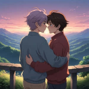 Sunset_ Embrace_ Anime_ Style Wallpaper