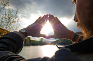 Sunset Heart Hands Lake View Wallpaper