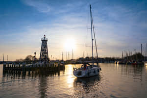 Sunset Marina Lelystad Netherlands Wallpaper