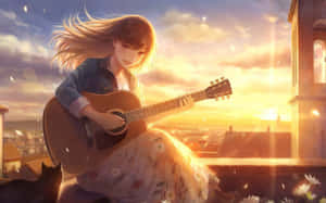Sunset Melody Guitarist Wallpaper
