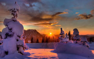 Sunset On Mount Rainier Winter Desktop Wallpaper