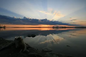 Sunset Over A Primordial River Wallpaper