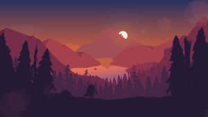 Sunset Over Cartoon Mountain Wallpaper