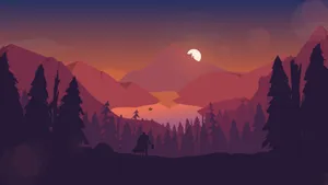Sunset Over Cartoon Mountain Wallpaper