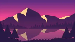 Sunset Over Cartoon Mountain Wallpaper