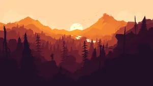 Sunset Over Cartoon Mountains Wallpaper