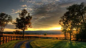 Sunset Over Country Road Wallpaper