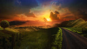 Sunset Over Rolling Hills Wallpaper