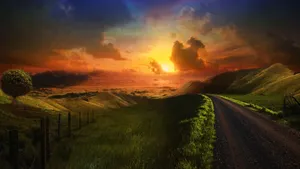 Sunset Over Rolling Hills Wallpaper