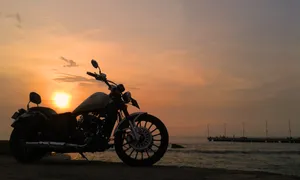 Sunset Regal Raptor Motorcycle Beach Silhouette Wallpaper