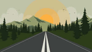 Sunset Road Through Forest Wallpaper