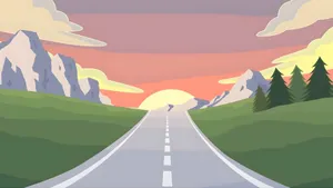 Sunset Road Through Mountains Wallpaper