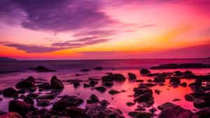 Sunset Rocks Sea Long Exposure Wallpaper