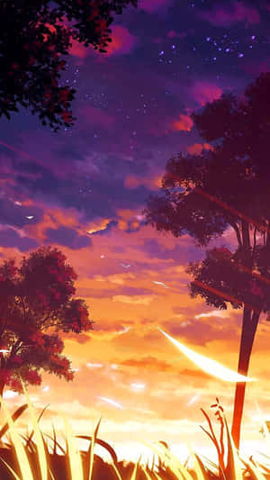 Sunset Silhouette Beautiful Anime Scenery Phone Wallpaper