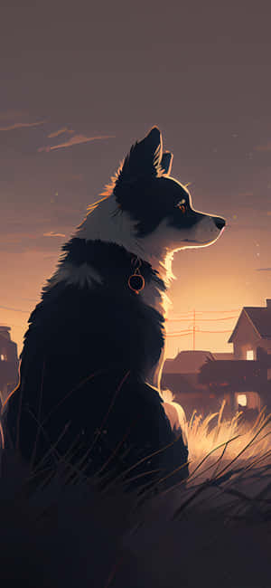 Sunset Silhouette Puppy Aesthetic.jpg Wallpaper