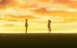 Sunset Silhouettes Anime Scene Wallpaper