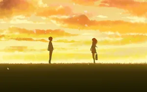 Sunset Silhouettes Anime Scene Wallpaper