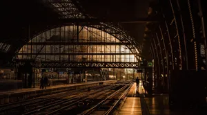 Sunset Silhouettes Train Station.jpg Wallpaper