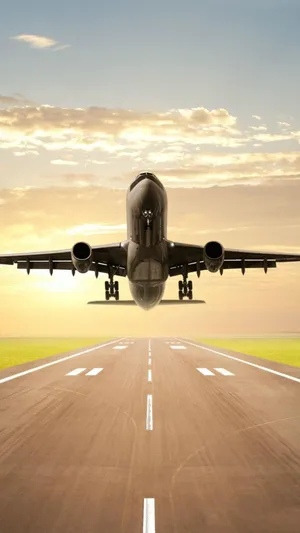 Sunset Sky Landing Plane Background Wallpaper