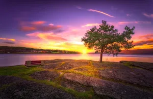 Sunset View Overlooking A Stunning Landscape Wallpaper