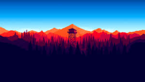 Sunset Watchtower Minimalist Forest Wallpaper