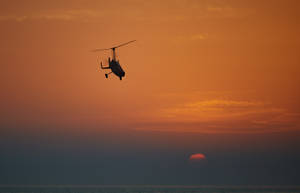 Sunset With Helicopter 4k Wallpaper