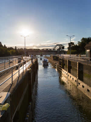 Sunsetat Ballard Locks Seattle Wallpaper