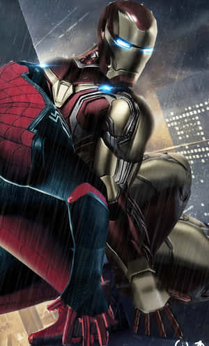 Superheroes United: Spider Man And Iron Man Wallpaper