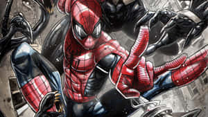 Superior Spider-man Swinging In Action Wallpaper