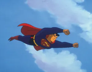 Superman Flying High Above Metropolis Skyline In Superman The Animated Series Wallpaper