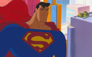 Superman Flying High In Metropolis From Superman: The Animated Series Wallpaper