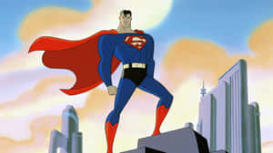 Superman Flying In The Sky With Metropolis In The Background Wallpaper