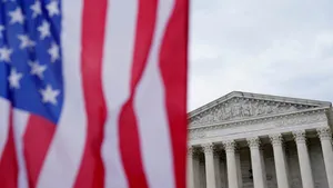 Supreme Court Building Behind American Flag Wallpaper