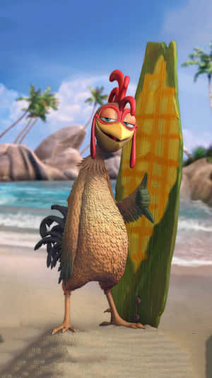 Surfing Chicken Joe Animated Character Wallpaper