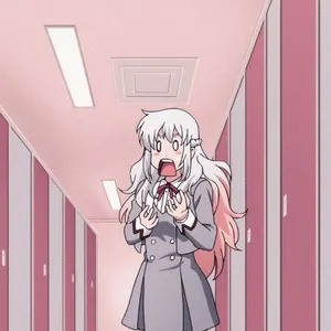 Surprised Anime Girlin School Hallway Wallpaper