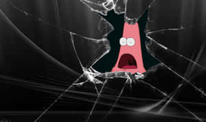 Surprised Cartoon Behind Cracked Screen Wallpaper